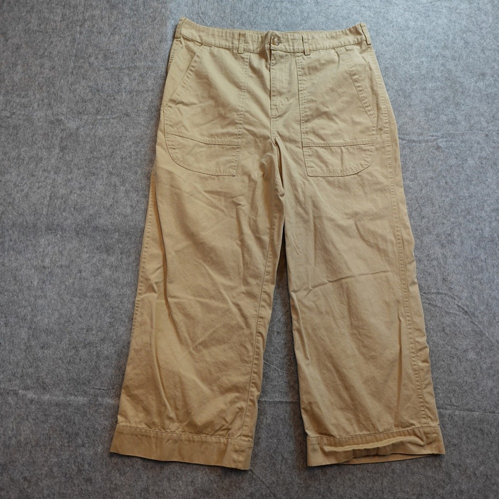 Farrow Pants Womens Large Brown Wide Leg Cropped Ankle Khaki Tan